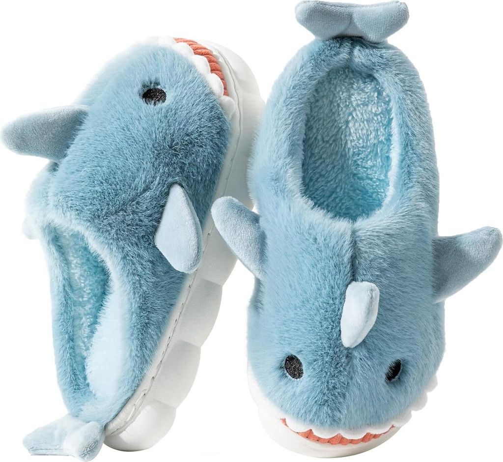 ASKSA Fadezar Shark Hausschuhe Damen Herren Winter Pluesch Pantoffeln Flauschige Warme Hausschuhe Bequeme rutschfeste Flache Slippers, Himmelblau, ...