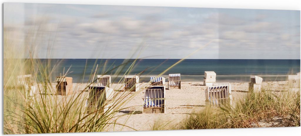 DEQORI Küchenrückwand Glas 125x50 cm 'Strandkorbidylle' Spritzschutz Bad Rückwand Küche