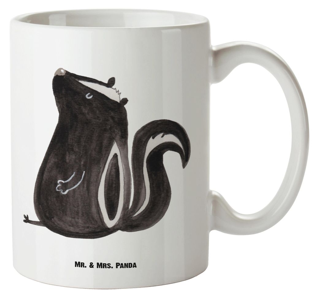 Mr. & Mrs. Panda Große Teetasse Stinktier Sitzen - Weiß - Geschenk, Büro, Raubtier, Wildtier, Haferl, Kaffeepott, Keramiktasse, Skunk, Spruch, H...