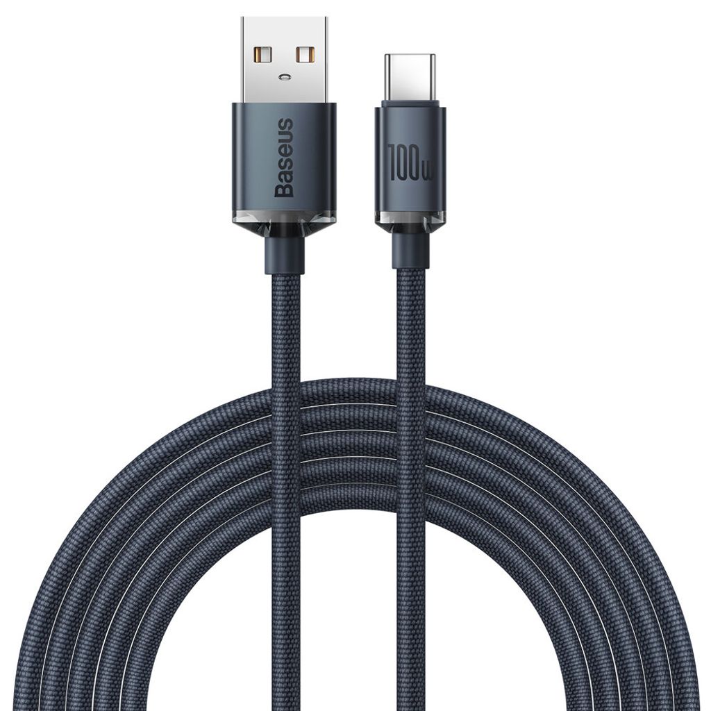 Baseus USB-C Kabel 100W, 2 M, Schwarz – Schnelles Laden & Datenübertragung, Geflochten, Mit Klettband
