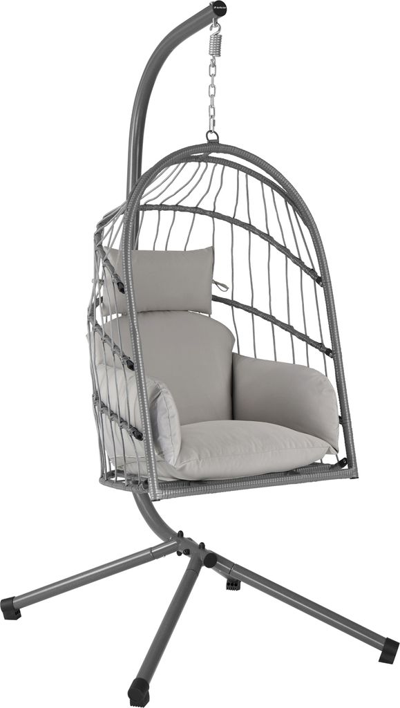 HinHocker Hängesessel mit Gestell, Grau, Hängeschaukel für Indoor und Outdoor, Schaukelstuhl
