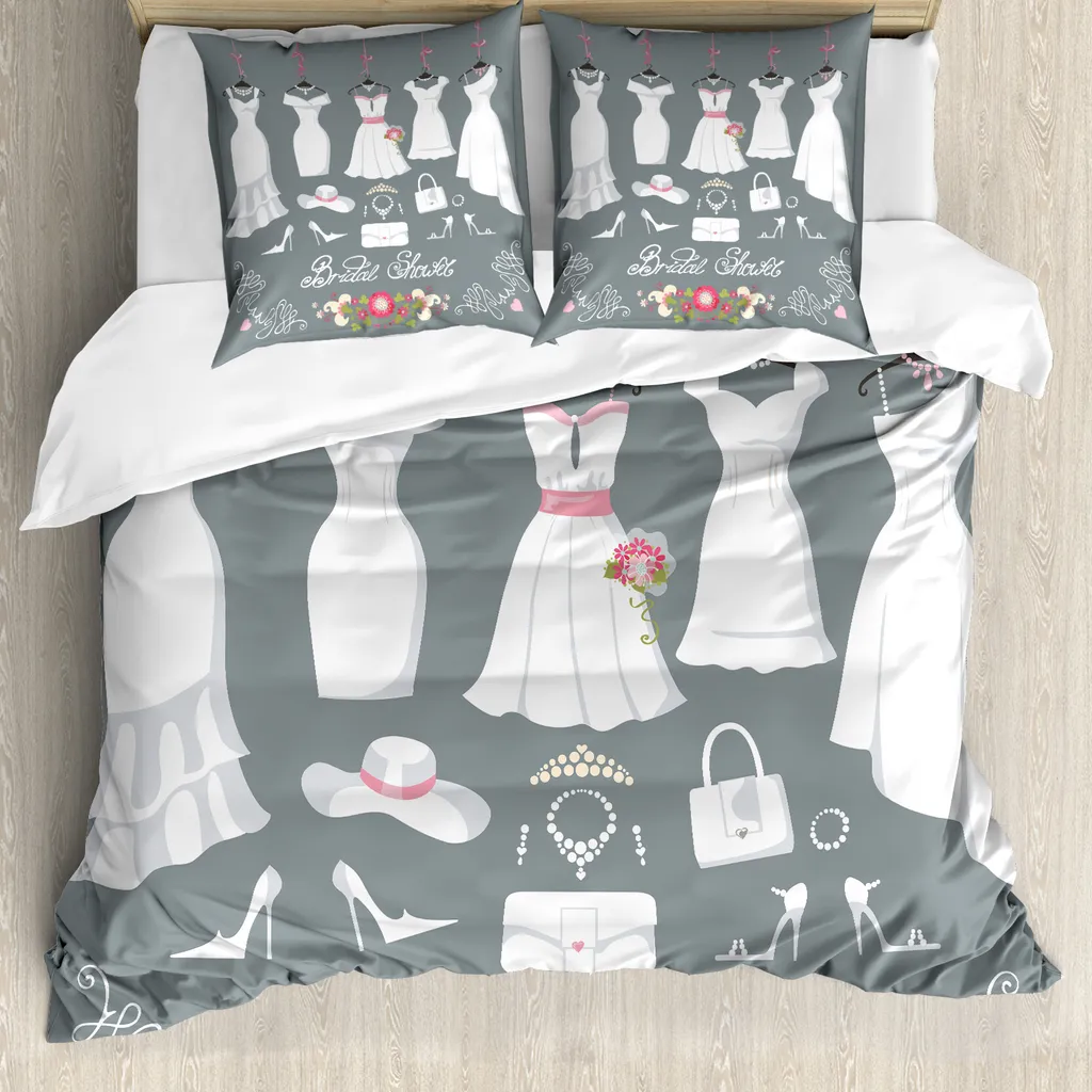 Parure de Lit 155x220 cm en Microfibre avec Motif Robe de Mariée Chic