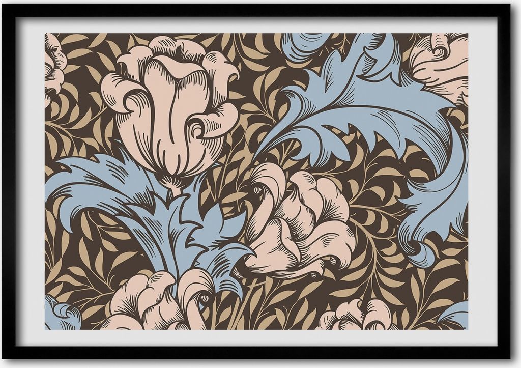 Bild - Bilderrahmen - 100 cm x 70 cm - MDF - Rahmen - Foto - Wandkunst Blumenmuster