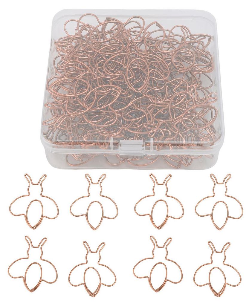 80 Stück Cartoon-Bienen-Büroklammern, niedliche Lesezeichen in Form von Bienen, in transparenter Box, Schulbedarf, RosšŠgold