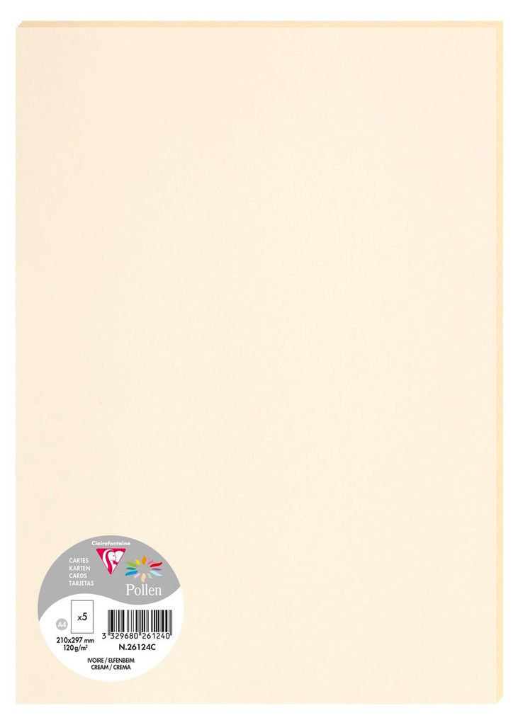 Clairefontaine 26124C Pollenpapier DIN A4 120g Elfenbein 5 Bögen