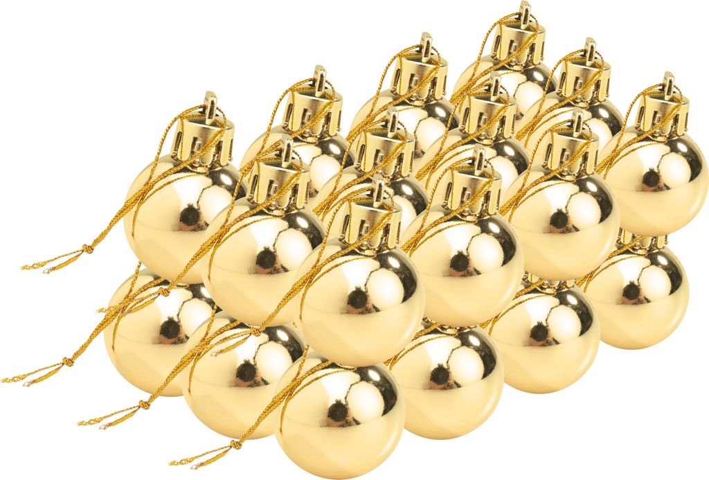 Othmar Decorations Weihnachtskugeln aus Kunststoff, 24 Stück, Ø 3 cm, Kugelset Gold-Glänzend
