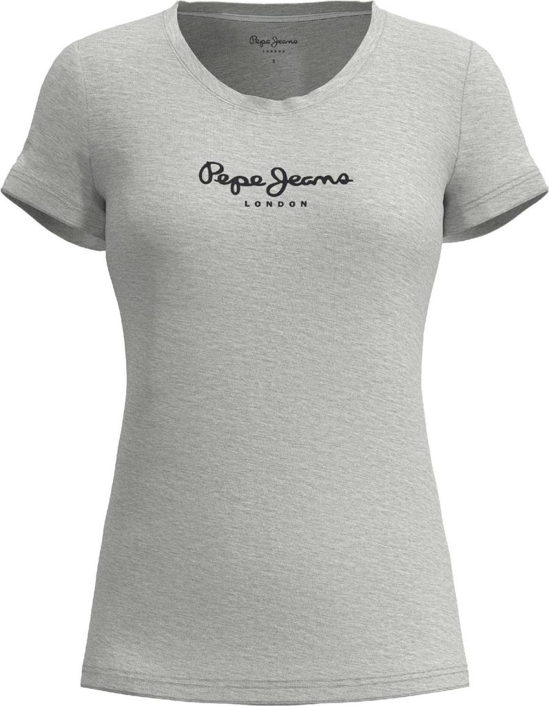 Pepe Jeans Damen T-Shirt - NEW VERGINIA, Baumwolle, Rundhals, Kurzarm, Logo, einfarbig Hellgrau L