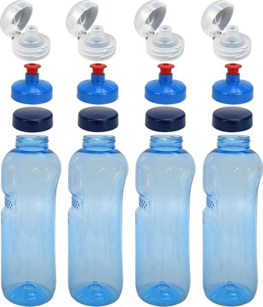 4x 1,0L Kavodrink Wasserflasche Trinkflasche + 4x FlipTop + 4x Push-Pull