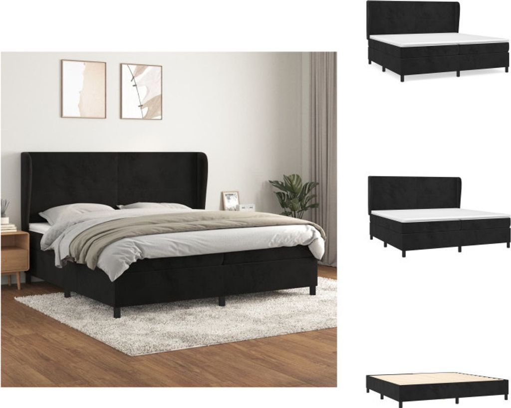 vidaXL Boxspringbett mit Matratze Schwarz 200x200 cm Samt - Betten & Bettgestelle
