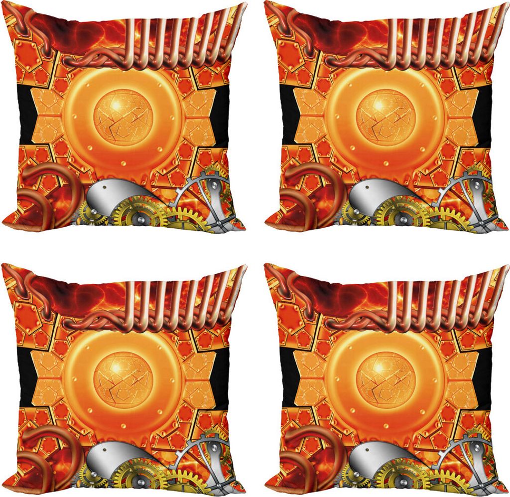 ABAKUHAUS Steampunk Kissenbezug Set (4 Stück), Retro Gear Technology, Moderner Doppelseitiger Digitaldruck, 60 cm x 60 cm, Mehrfarbig