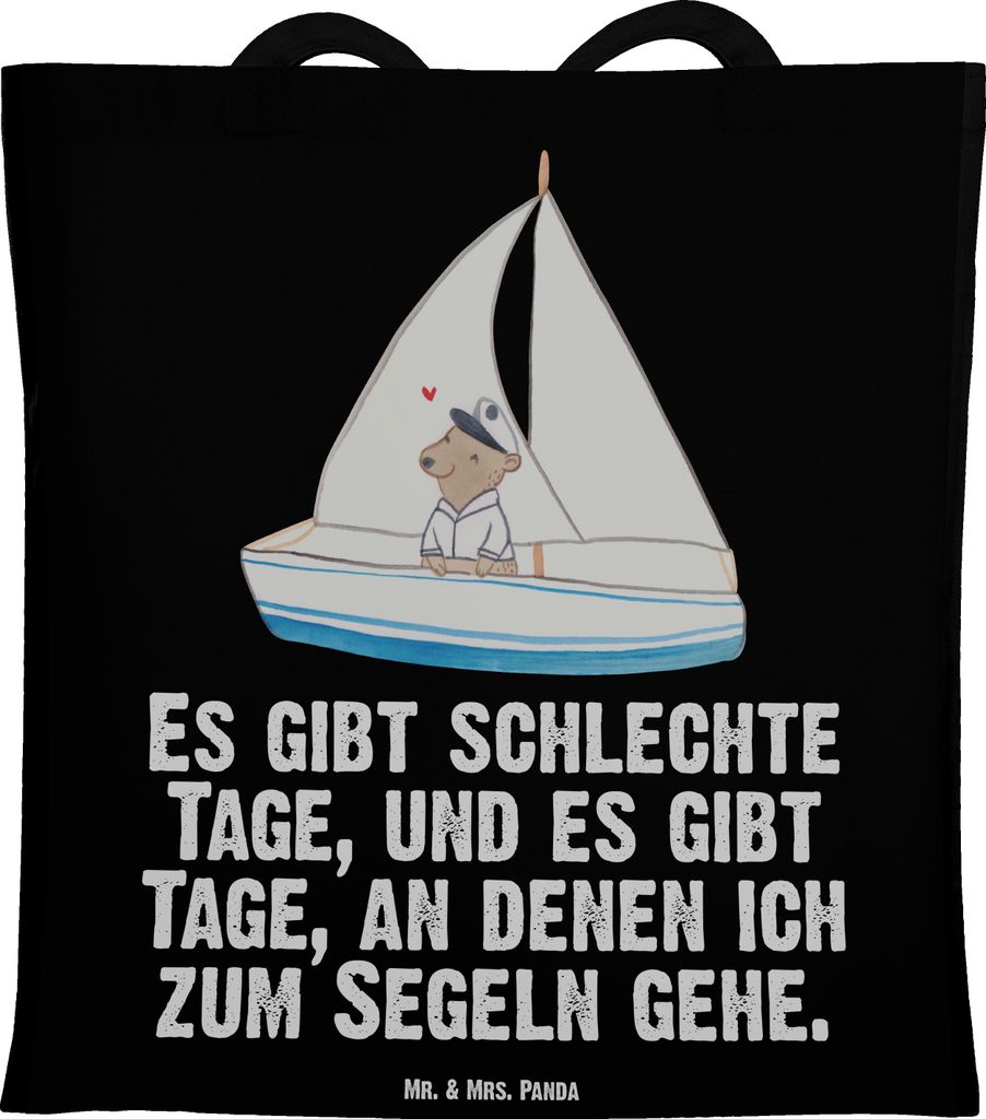 Mr. & Mrs. Panda umhängetasche baumwolle Bär Segeln - Schwarz - Geschenk, Segeltörn, Schultasche, Tote Bag, Tasche, Segelschule, Segelboot, canv...