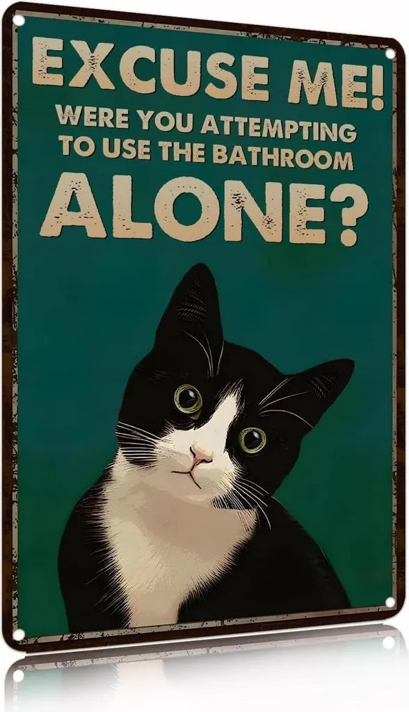 Décoration murale Vintage Chat Noir : Plaque en métal pour Salle de Bain
