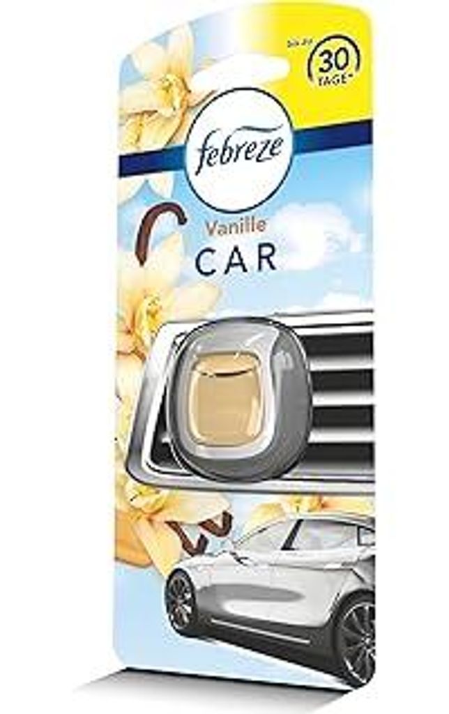 Febreze Auto Lufterfrischer (2 ml) Vanille, Starterset, Auto Duft gegen Gerüche (Verpackung kann variieren)