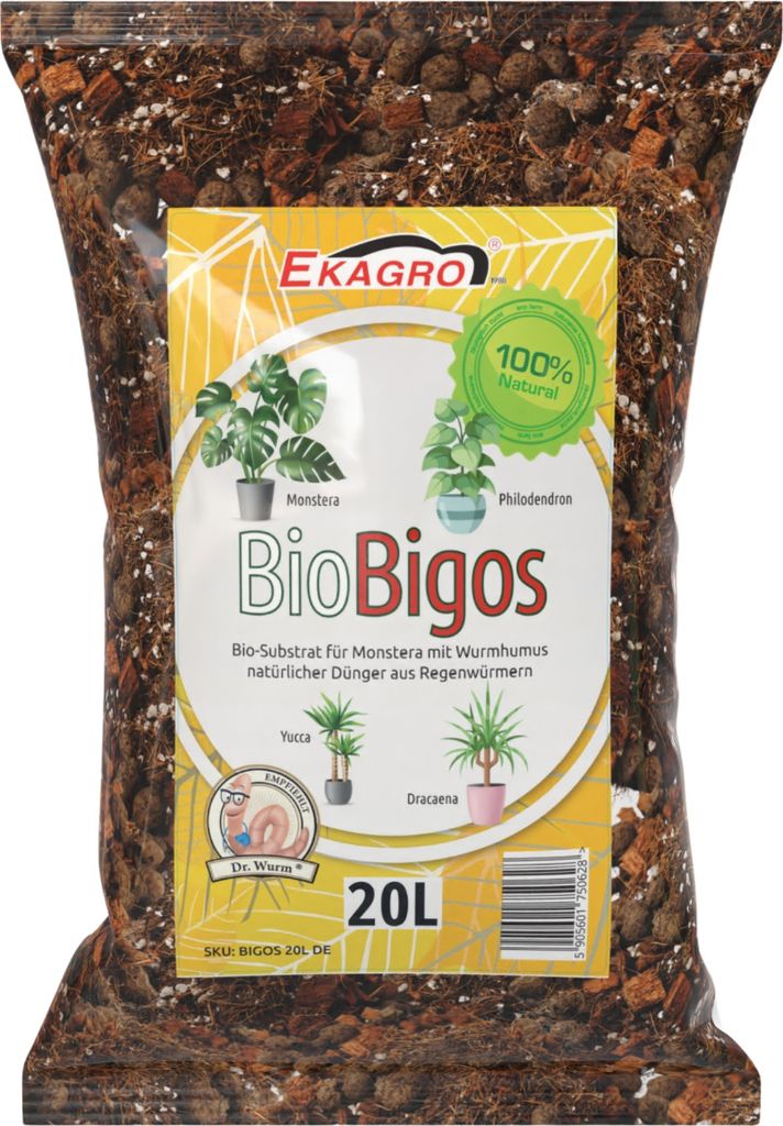 EKAGRO | Erde - 20 Liter - Palmenerde - Grünpflanzen - Erde für Monstera - Organisch-Bigos - Palme Zimmerpflanze
