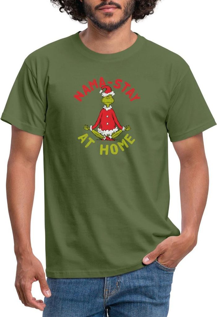 Spreadshirt Der Grinch Meditation Nama-Stay At Home Männer T-Shirt, M, Militärgrün