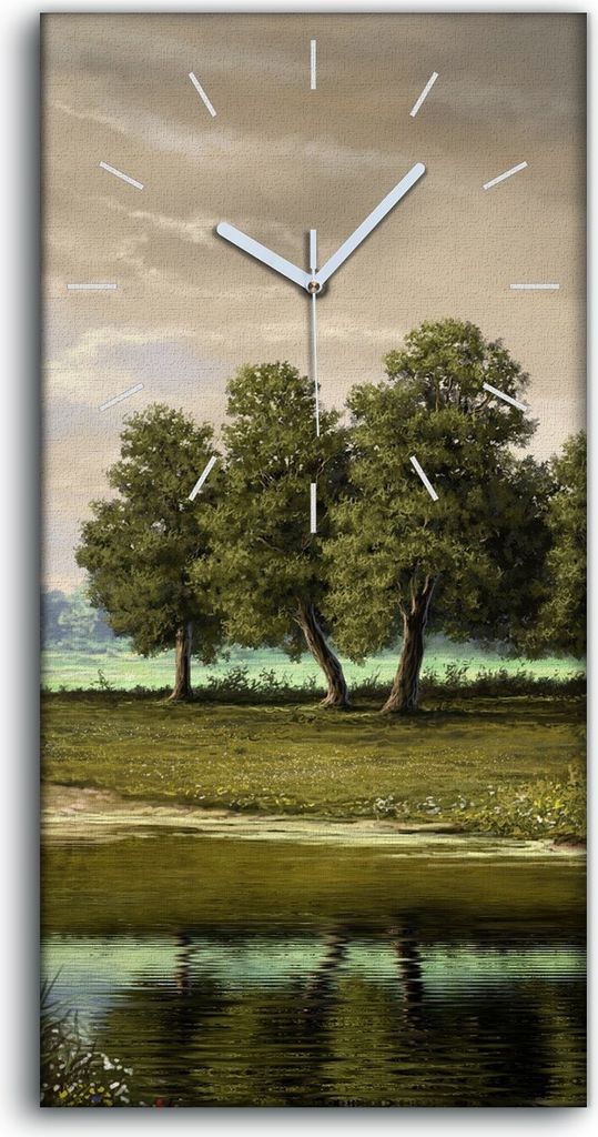 Wanduhr Bürouhr Leinwand Bild Kunstdruck 30x60 Landschaft digitale Malerei Fluss - weiße Hände