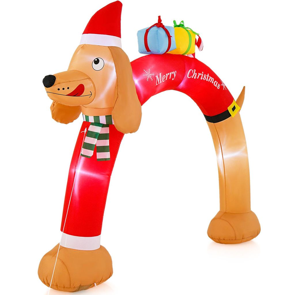 COSTWAY 242cm aufblasbarer Weihnachtsbogen Dackel, Weihnachtsdekoration mit LED&Tragetasche, Weihnachtsdeko, Weihnachtsbeleuchtung, selbstaufblasend