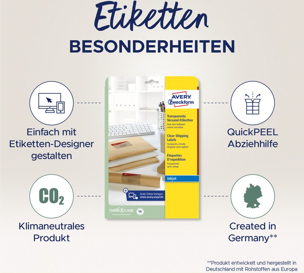 Avery Zweckform J4722-25 Versand-Etiketten, A4, 96 x 50,8 mm, 25 Bogen/250 Etiketten, transparent