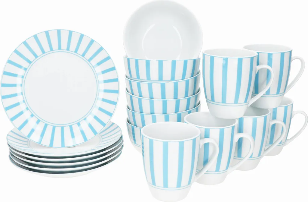 Set Colazione 18 Pezzi Split Turchese | Piatti e Tazze in Ceramica