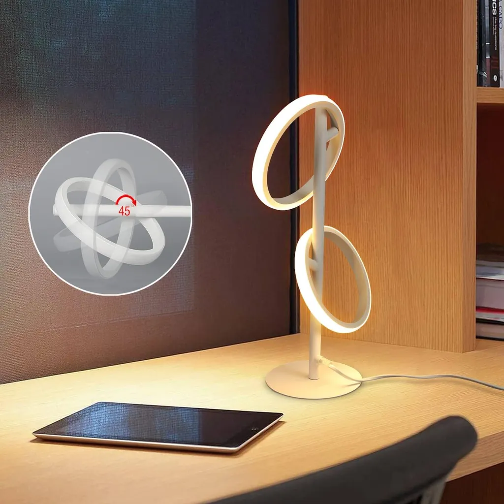 ZMH Lampe de Table LED Anneau Blanc 13W 3000K Blanc Chaud Orientable