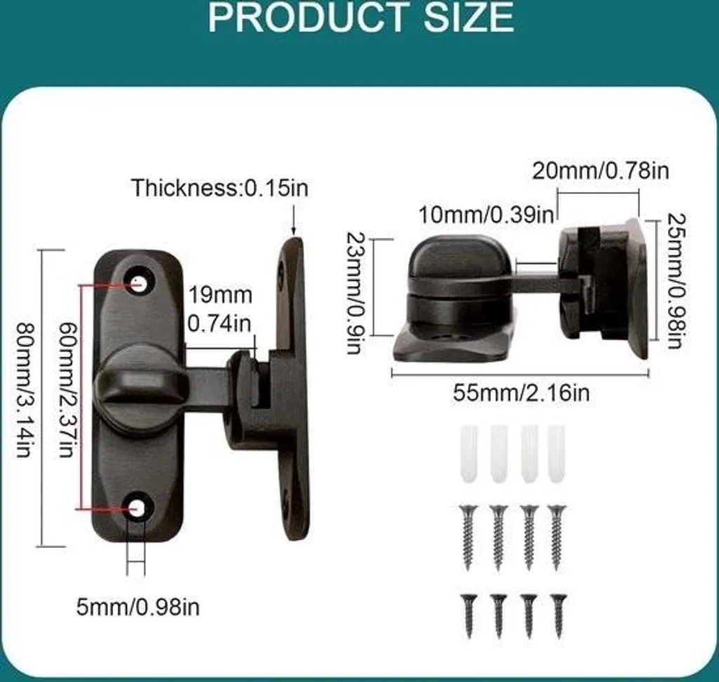 Serrure pour porte coulissante en acier inoxydable avec pêne à 90 degrés