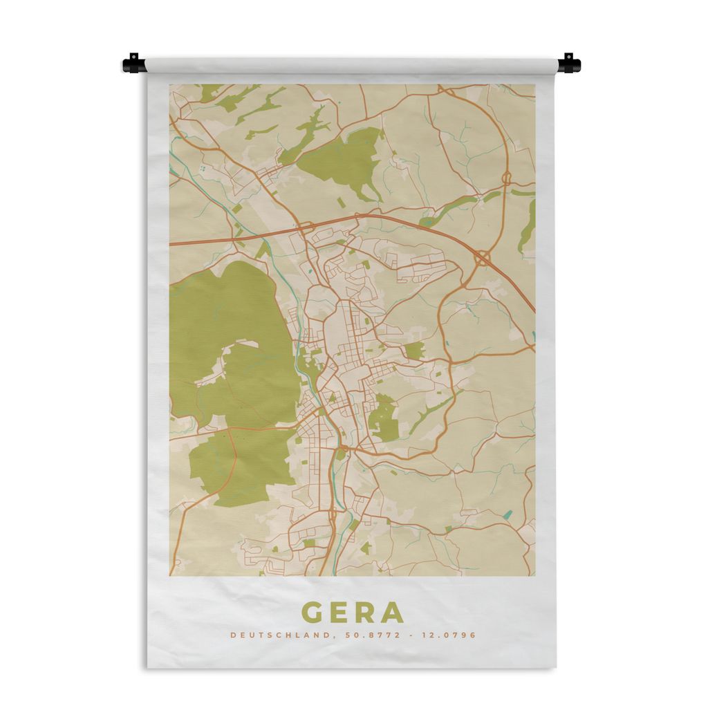 MuchoWow Wandteppich Wandbehang Karte - Jahrgang - Gera - Stadtplan 120x180 cm Tapisserie Dekoration Wandtuch - Schlafzimmer - Dekorationen für ...