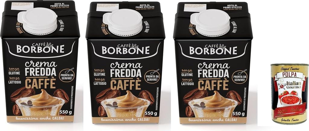Caffè Borbone Kaffeecreme - Sahne auf Milchbasis mit laktosefreiem, löslichem Kaffee, langlebig UHT - laktose- und glutenfrei 3x 550-Gramm-Karton...