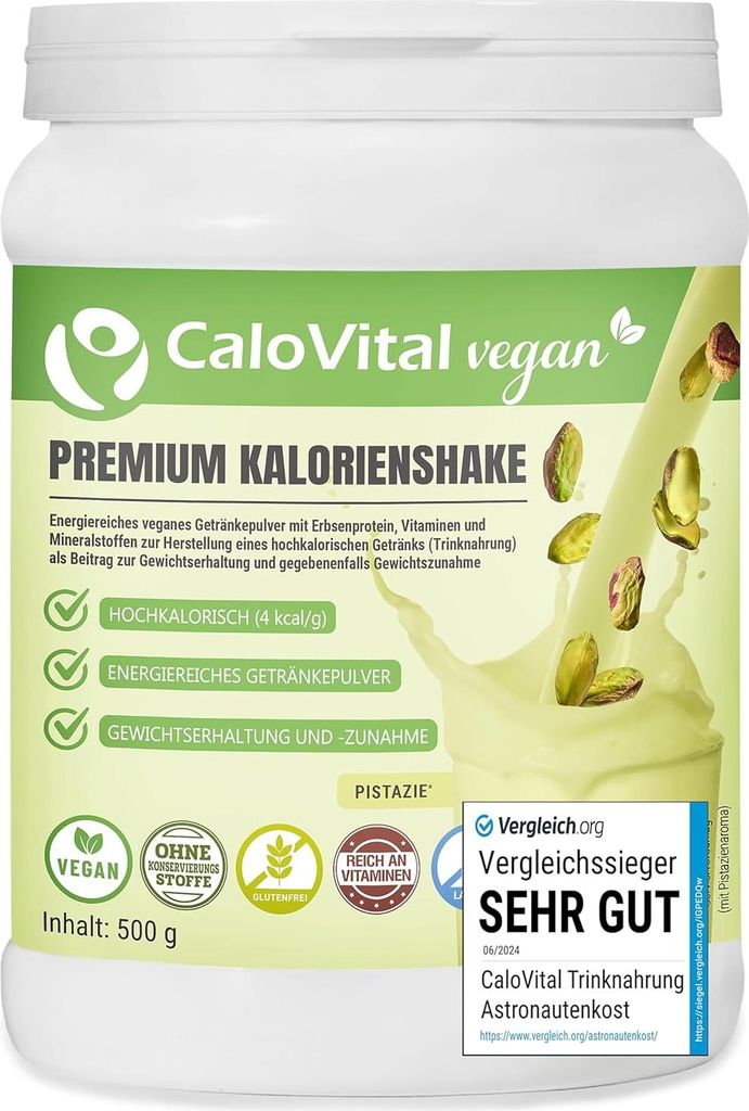 Hochkalorische Trinknahrung Vegan | Astronautennahrung Trinkmahlzeit mit Kohlenhydrate Protein Vitamine & Mineralstoffe Hochdosiert CaloVital Pistazie