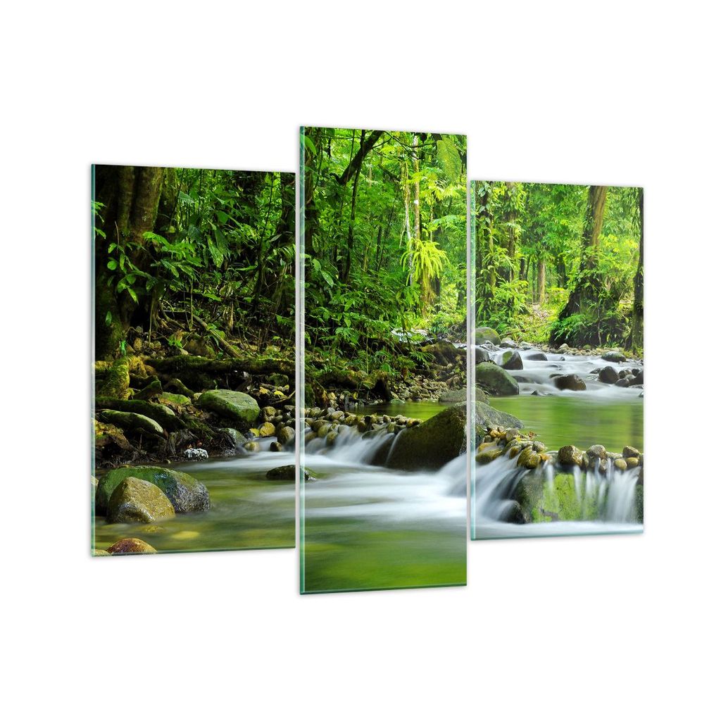 Bilder auf glas - Stream Wald Natur - 130x100cm - Glasbilder - Wandbilder - Kunstdruck - zum Aufhängen bereit - Wanddekoration aus Glas - Glas Bil...