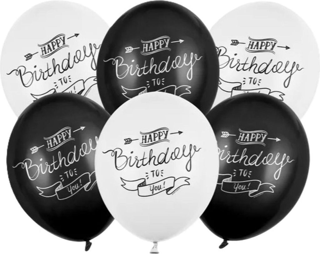 Luftballons mit Aufschrift Happy Birthday 30cm schwarz weiß 6er Set