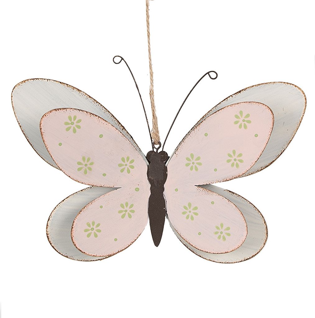 Clayre & Eef Deko-Anhänger Schmetterling 22 cm Rosa Metall