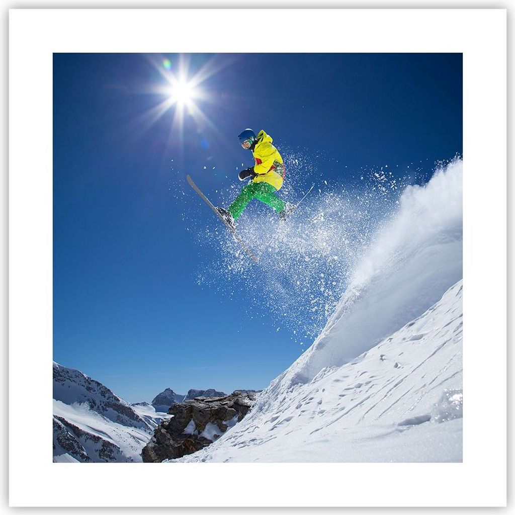 Poster - Poster ohne Rahmen - Ski Winter Schnee Berg - 40x40 cm - Wand Bild - Wanddeko - Wandbilder - Kunstposter - Wandposter - Bilder - Kunstdruc...