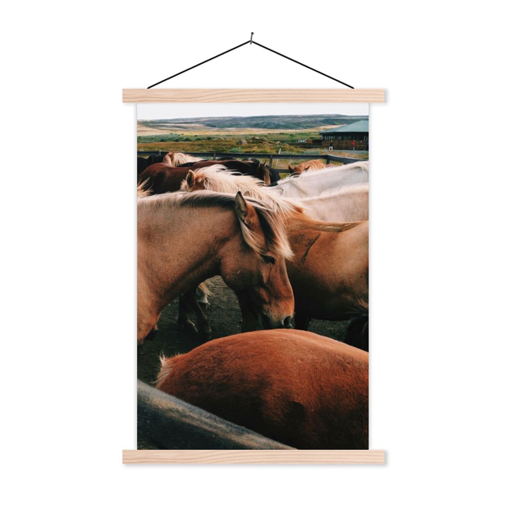 MuchoWow Textilposter Pferde - Tiere - Spiel 40x60 cm mit holzfarbenen Rahmen - Poster