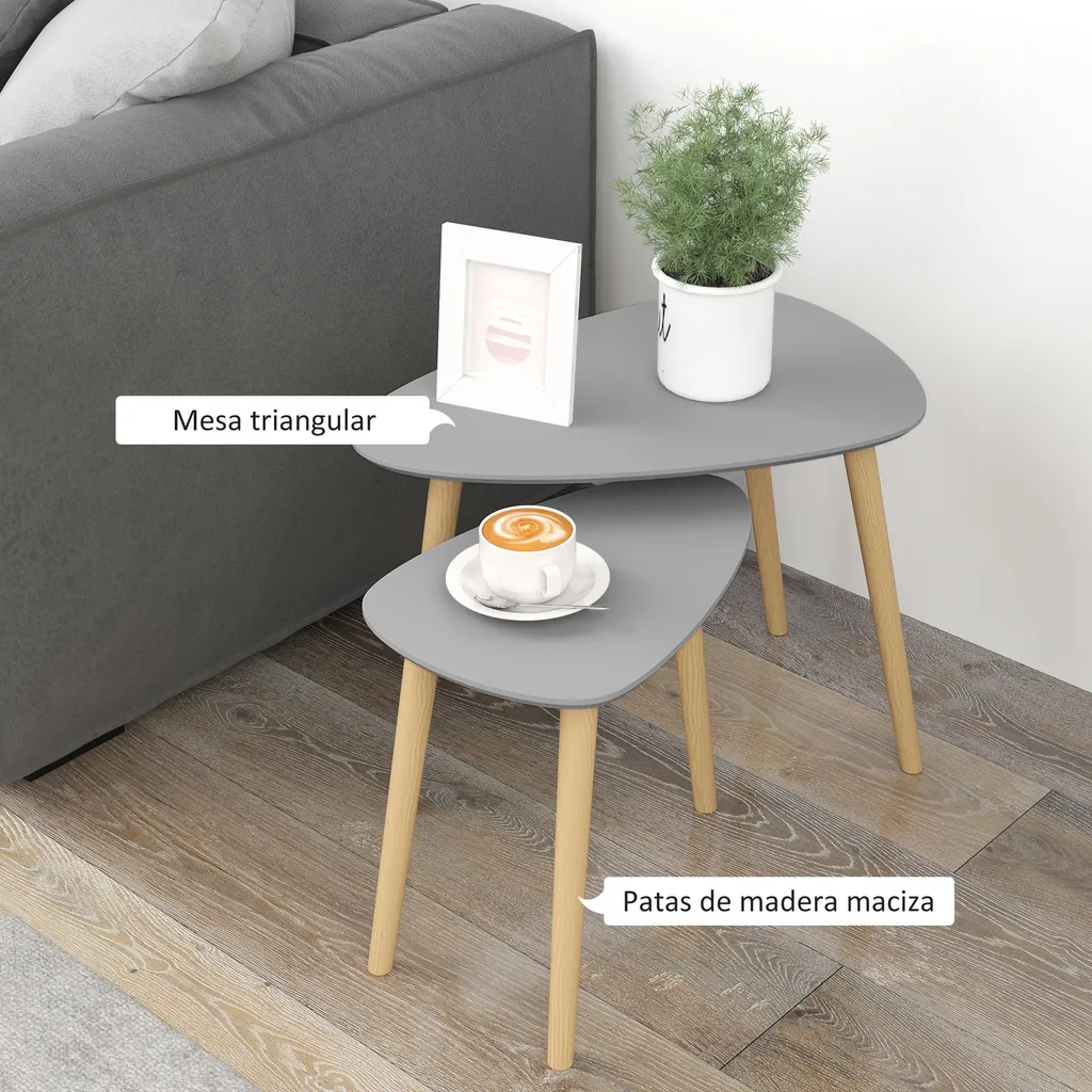 Table basse emboîtable minimaliste gris clair Galet pour salon - 4