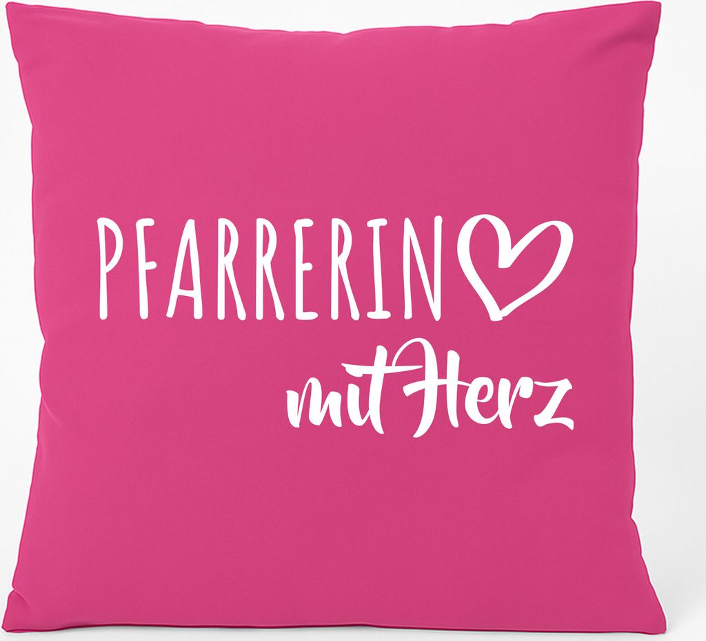 Huuraa Kissen Pfarrerin mit Herz 40x40cm mit Füllung Fuchsia Baumwolle Dekokissen Geschenkidee