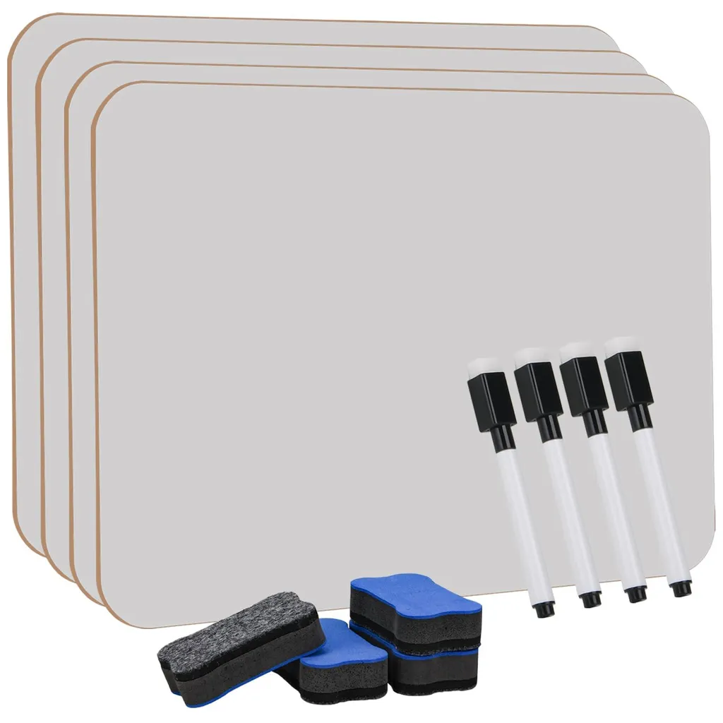 Mini tableau blanc A4 effaçable à sec pour école et bureau - 4 pièces
