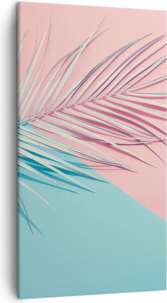Bild auf Leinwand - Leinwandbild - Einteilig - Blatt Rosa Türkis - 45x80cm - Wand Bild - Wanddeko - Wandbilder - Leinwanddruck - Bilder - Wanddeko...