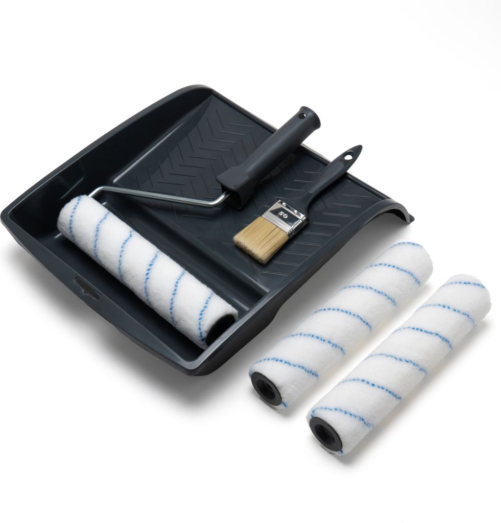 Malerset 5tlg für mittelgroße Flächen PL150 - Farbroller 25cm + 2 Ersatzrolle + Farbwanne + Pinsel 50mm