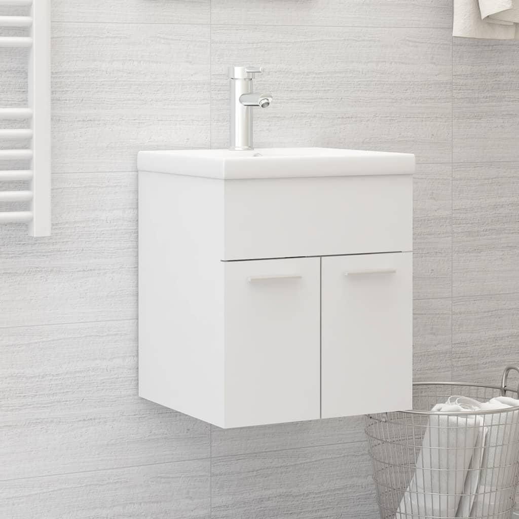 vidaXL Vanity Unit so zabudovaným umývadlom Biely drevený Obrázok produktu 