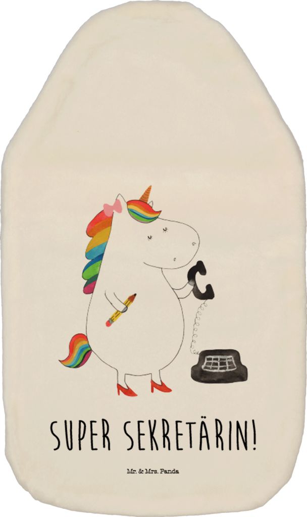 Mr. & Mrs. Panda Wärmflasche Einhorn Sekretärin - Weiß - Geschenk, Wärmekissen, mit Bezug, Flauschige, Wärmflaschen, Einhörner, Unicorn, Steu...