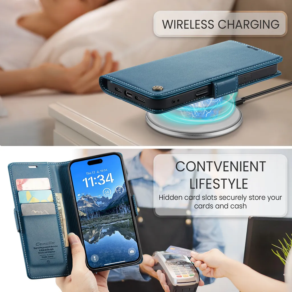 Ailicici Custodia IPhone 16 Plus Magnetica Portafoglio 2 In 1 Con Cinturino RFID
