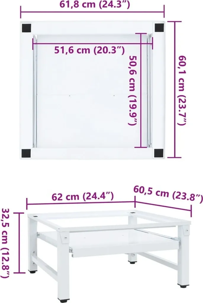 Support machine à laver vidaXL en acier blanc - Tablette extensible - 7