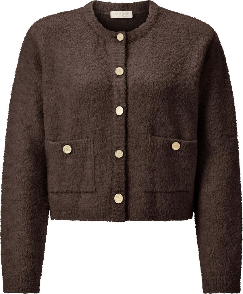 Rich & Royal (4) Crew-Neck Cardigan Bouclé, dark chocolate 285 285 L