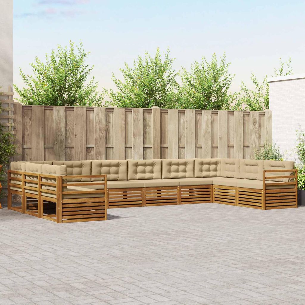 "2026 Aktion"Sofagarnitur - CLORIS - Balkonmöbe/Sitzgruppe - 10 pcs - Moderne Design - Natur und Beige Massivholz Akazie - Gartensofas Promotion34...