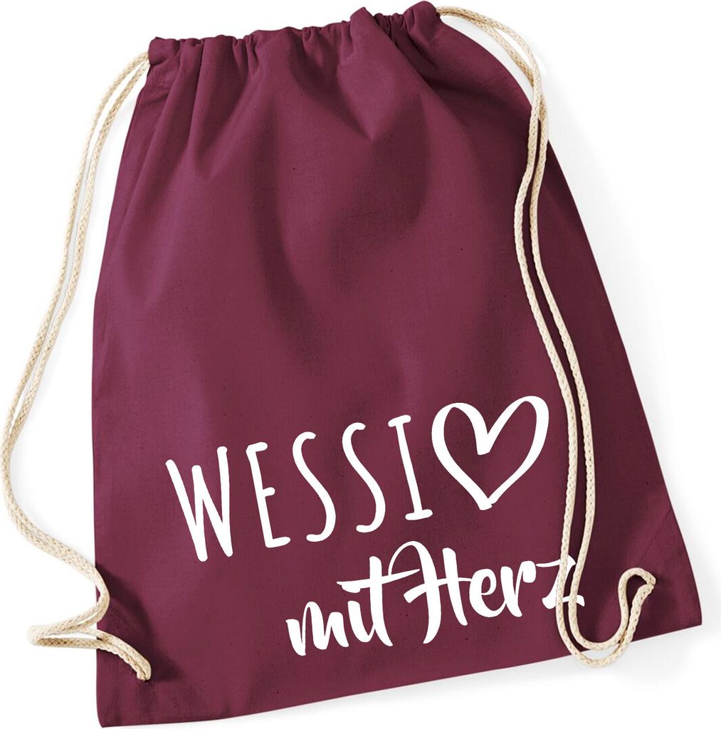 Huuraa Turnbeutel Wessi mit Herz 12 Liter Burgundy Baumwolle Rucksack Geschenkidee