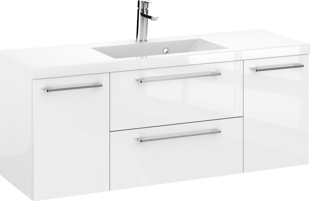 Rosen 120 cm Badezimmerschrank mit Waschbecken und Chrom Griffen - Zeitloses Design für Elegantes Bad