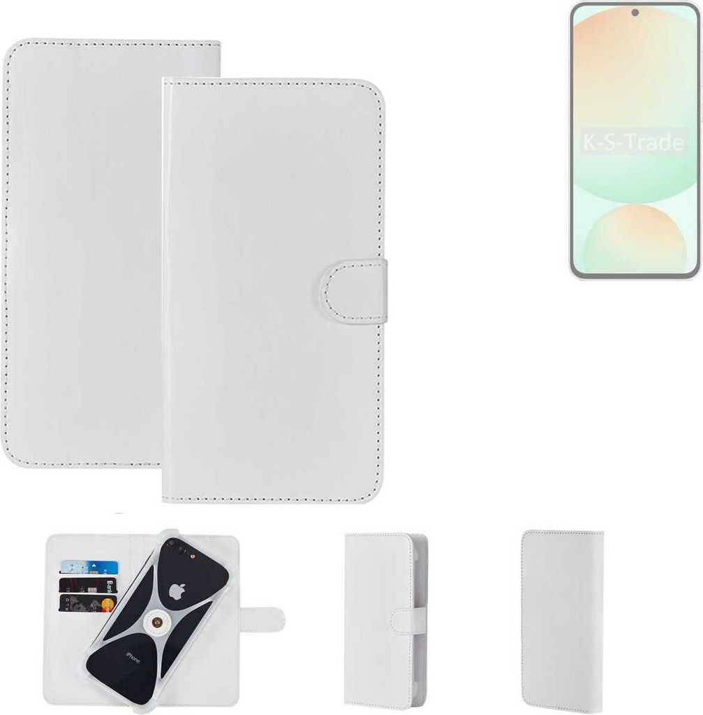 K-S-Trade Handy Hülle Schutz Hülle kompatibel mit Samsung Galaxy S24 FE Cover Case Bookstyle Bumper weiß 1x