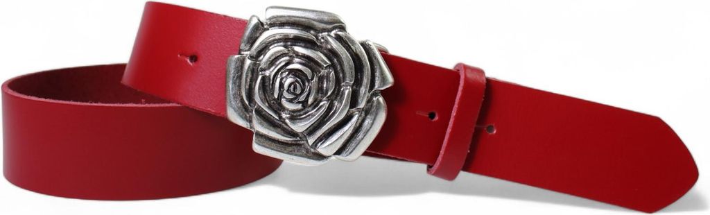 FRONHOFER Damen Ledergürtel Motivschnalle Rosenblüte altsilberne Gürtelschnalle 4 cm