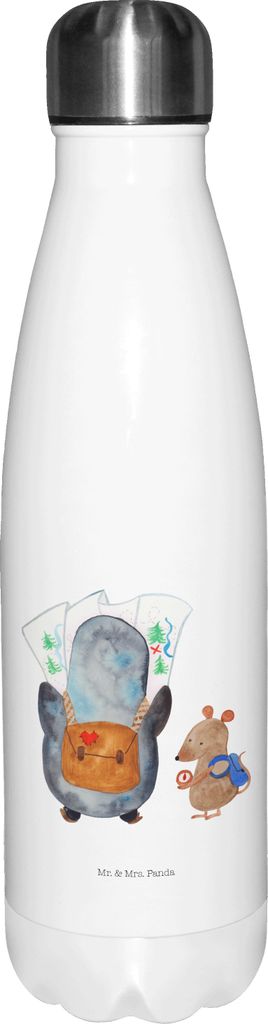Mr. & Mrs. Panda Trinkgefäß Pinguin & Maus Wanderer - Weiß - Geschenk, Trinkflasche, trinkflaschen, thermobehälter, Abenteuer, Wanderlust, Wass...