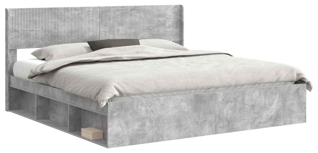 Bettgestell mit Stauraum und Kopfteil Betongrau 180 x 200 cm
